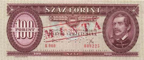 1975. 100Ft "MINTA" perforációval és felülnyomással "B 000" sorozatszámmal T:I