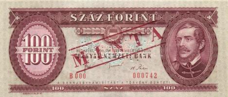 1980. 100Ft "MINTA" perforációval és felülnyomással "B 000" sorozatszámmal T:I