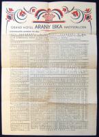 1935 A debreceni Grand Hotel Arany Bika nagyszálloda étlapja (kis szakadások)