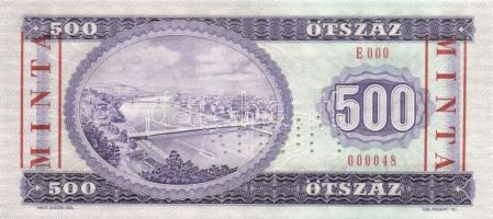 1980. 500Ft "MINTA" perforációval és felülnyomással "E 000" sorozatszámmal, hátl...