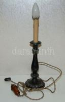 Dekoratív osztrák jelzéssel ellátott Ag asztali lámpa eredeti fa makkos kapcsolóval, működőképes és jó állapotban, 42cm-es teljes magassággal (br.:450g) / Decorative signed austrian silver lamp with original wood switch, in good condition
