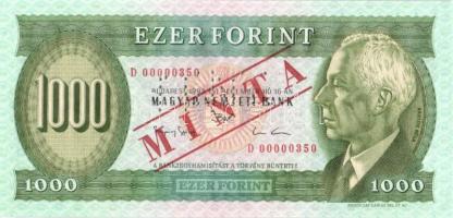 1993. 1000Ft "MINTA" perforációval és felülnyomással "D 00000350" sorozatszámmal T:I