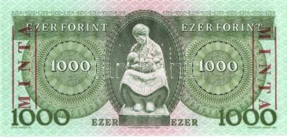 1993. 1000Ft "MINTA" perforációval és felülnyomással "D 00000350" sorozatszámmal...