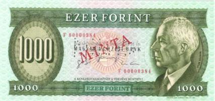 1996. 1000Ft "MINTA" perforációval és felülnyomással "F 00000384" sorozatszámmal T:I