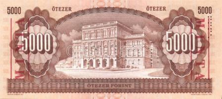 1990. 5000Ft "MINTA" perforációval és felülnyomással "J 00000329" sorozatszámmal...