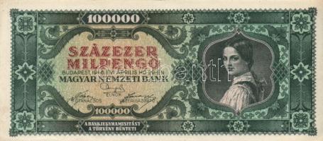 1946. 100.000MP (2x) kétféle színváltozat, egyik balra tolódott hátlapi nyomattal T:I-,II+