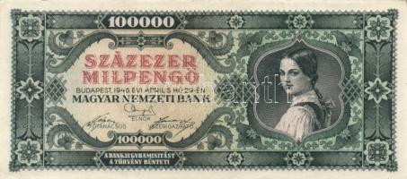 1946. 100.000MP (2x) kétféle színváltozat, egyik balra tolódott hátlapi nyomattal T:I-,II+
