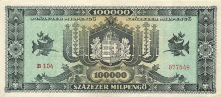 1946. 100.000MP (2x) kétféle színváltozat, egyik balra tolódott hátlapi nyomattal T:I-,II+