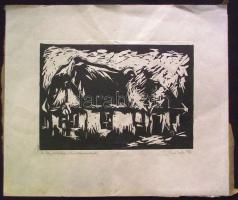 Vályi Csaba (1937-): Ady szülőháza linómetszet-papír, jelzett, 26x31 cm