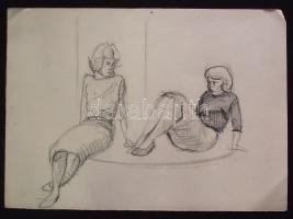 Gyenes Gitta (1880-1960): Nők, ceruza-papír, jelzés nélkül, 31x21 cm