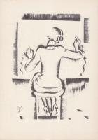 Molnár C Pál (1894-1981): Telefonközpontos, kis szériás ofszet-karton, 21x29 cm