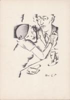 Molnár C Pál (1894-1981): Kávé mellett, kis szériás ofszet-karton, 21x29 cm