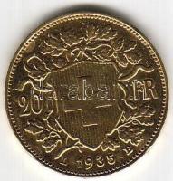 Svájc 1935 20Fr arany 6,4516gr T:2 Aranyárban !