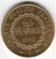 Franciaország 1893 20Fr arany 6,4516gr T:2 Aranyárban !