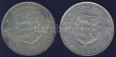 1947. 5Ft Ag (2x) "Kossuth" T:2-,3+