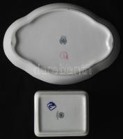 Hollóházi porcelán tál és bonbonier virágokkal díszítve, jelzett / Hollóházi chinaware bowl (18x13 c...