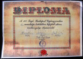 cca 1995 100 tagú Cigányzenekari Diploma Boros Lajos prímáskirály aláírásával 30x42 cm