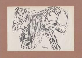 Rippl-Rónai József (1861-1927): Lovak, Cinkográfia, jelzett, paszpartuban 17x25 cm