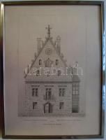 cca 1900 A Bártfai városháza homlokzata acélmetszet fém keretben / Bardejov city hall facade steel-engraving in steel frame 32x42 cm