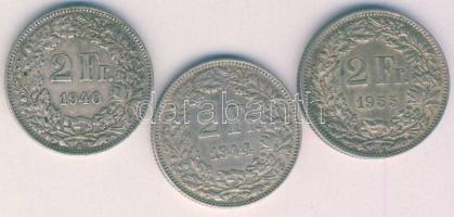 Svájc 1940. 2Fr Ag + 1944. 2Fr Ag + 1955. 2Fr Ag T:3+,3