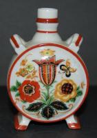 Kézzel festett népi mintás Zsolnay porcelán kis kulacs / Zsolnay chinaware small bottle 8 cm