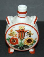 Kézzel festett népi mintás Zsolnay porcelán kis kulacs / Zsolnay chinaware small bottle 8 cm