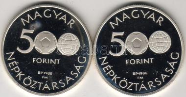 1986 "Labdarúgó V.B." 500Ft + 500Ft ezüst, díszdobozban T:PP