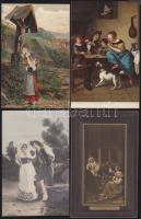 30 db vegyes régi motívumlap: művészeti reprodukciók, népviseletek; köztük dombornyomott és litho is / 30 mixed Topic cards