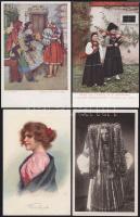 Hölgyek népviseletben - 9 db megíratlan, kifogástalan állapotú régi képeslap / 9 mixed Ladies folklore cards