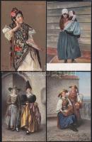 Hölgyek népviseletben - 9 db megíratlan, kifogástalan állapotú régi képeslap / 9 mixed Ladies folklo...