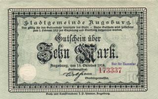 Német Birodalom/Császárság/Augsburg 1918.10.15. 5M, 10M hivatalos érvénytelenítéssel T:I,I- + Német ...