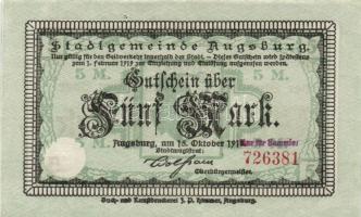 Német Birodalom/Császárság/Augsburg 1918.10.15. 5M, 10M hivatalos érvénytelenítéssel T:I,I- + Német ...