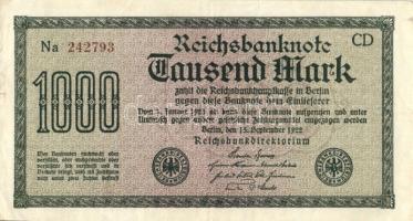 Német Birodalom / Weimari Köztársaság 1920. 1M + 2M piros nyomattal T:I + 1922. 1000M (2x) "Mäa...