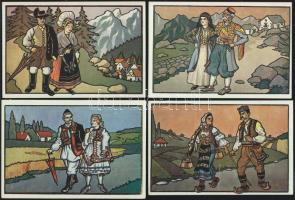 Délszláv Népviseletek - 5 db jó minőségű, megíratlan, szignós grafikai képeslap / 5 unused South Slavic folklore cards, artist signed, good quality