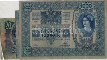 1920 piros "Magyarország" felülbélyegzés 20K, 100K, 1000K-ás bankjegyeken T:II/III