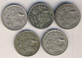 Ausztrália 1948-1959. Sixpence Ag (5x) klf évszámokkal! T:vegyes