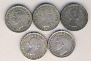 Ausztrália 1942-1959. Sixpence Ag (5x) klf évszámokkal! T:vegyes