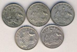 Ausztrália 1942-1959. Sixpence Ag (5x) klf évszámokkal! T:vegyes