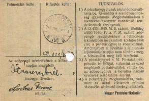 1946 Pénztárjegy 10.000Adópengő 1947-ben érvénytelenítve T:II