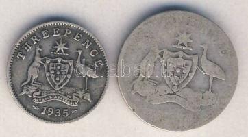 Ausztrália 1911-1936. közötti Sixpence Ag lekopott évszámmal T:3/4 + 1935. Threepence Ag T:2-