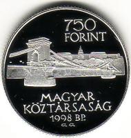 1998 "Budapest egyesítése..." 750Ft ezüst, díszdobozban T:PP