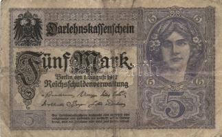 Német Birodalom/Császárság/Weimari Köztársaság/3. Birodalom 1906-1914. 5M,10M,20M,50M,100M,1000M összesen 10db bankjegy T:III,IV