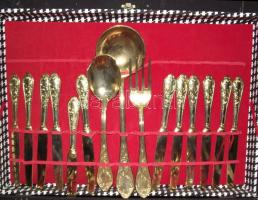 39 darabos aranyozott alpakka evőeszközkészlet díszdobozban