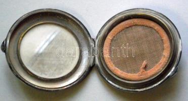 Dekoratív ezüst púderes doboz tükörrel (br.68g)