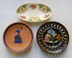 Szép régi angol porcelán tál 20 cm + 2 népművészeti kerámia falitányér