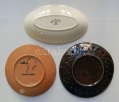 Szép régi angol porcelán tál 20 cm + 2 népművészeti kerámia falitányér