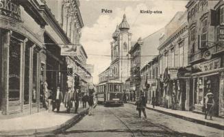 Pécs Király utca Spiegel József cipőüzletével és villamossal (kis szakadás / small tear)