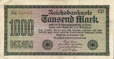 Német Birodalom / Weimari Köztársaság 1922. 1000M (4x) "Vielecke" vízjellel, a "Reich...