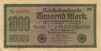 Német Birodalom / Weimari Köztársaság 1922. 1000M (4x) "Vielecke" vízjellel, a "Reich...