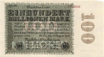 Német Birodalom / Weimari Köztársaság 1923. 100.000.000M (2x) cégnyomat "Sterne mit einem S dar...